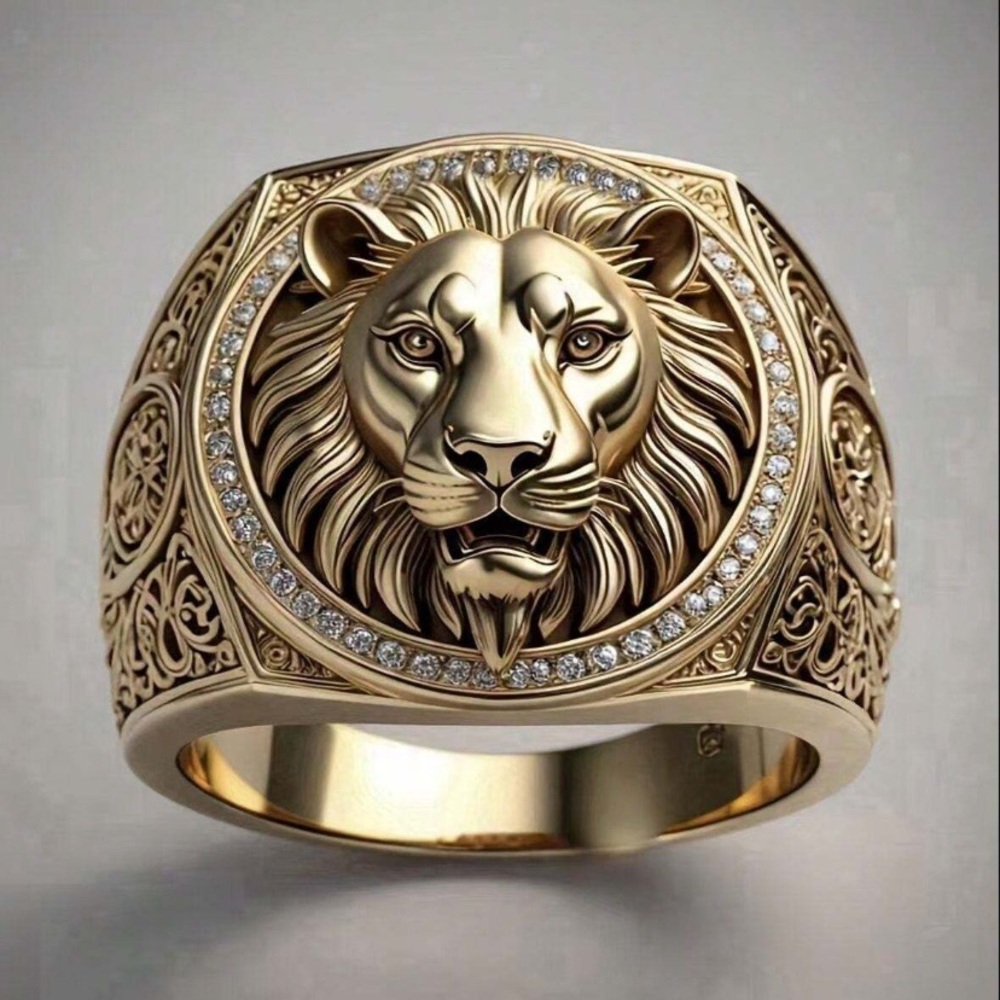 18k gold plated  Lion Head Ring size 11
